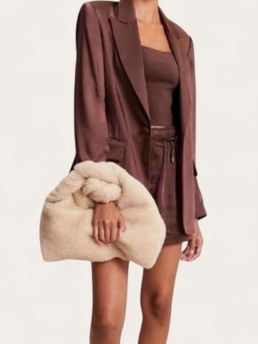 A.L.C. Cream Teddy Shearling Knot Handle Cloud Bag